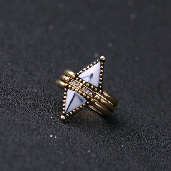Stackable Marble Brass Ring Set - Picture 4 of 8